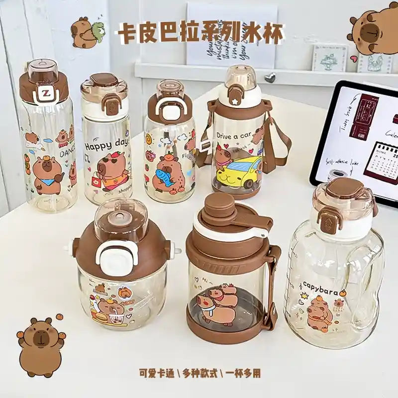 可爱卡皮巴拉塑料杯子运动水杯户外手提便携饮水杯冰霸花茶随手杯