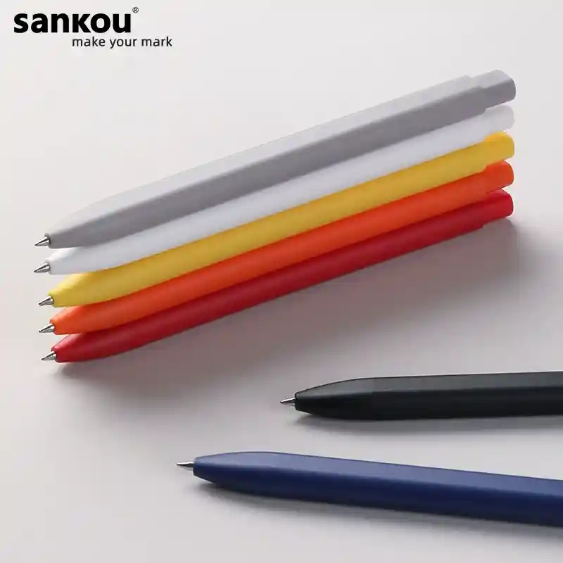 三口扁扁笔按动中性笔0.5速干顺滑水笔简约文具办公签字笔现货